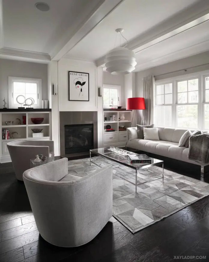 40 Ý tưởng trang trí phòng khách nhà tông màu trắng xám, xám tro phong khach nha tong mau trang xam 28